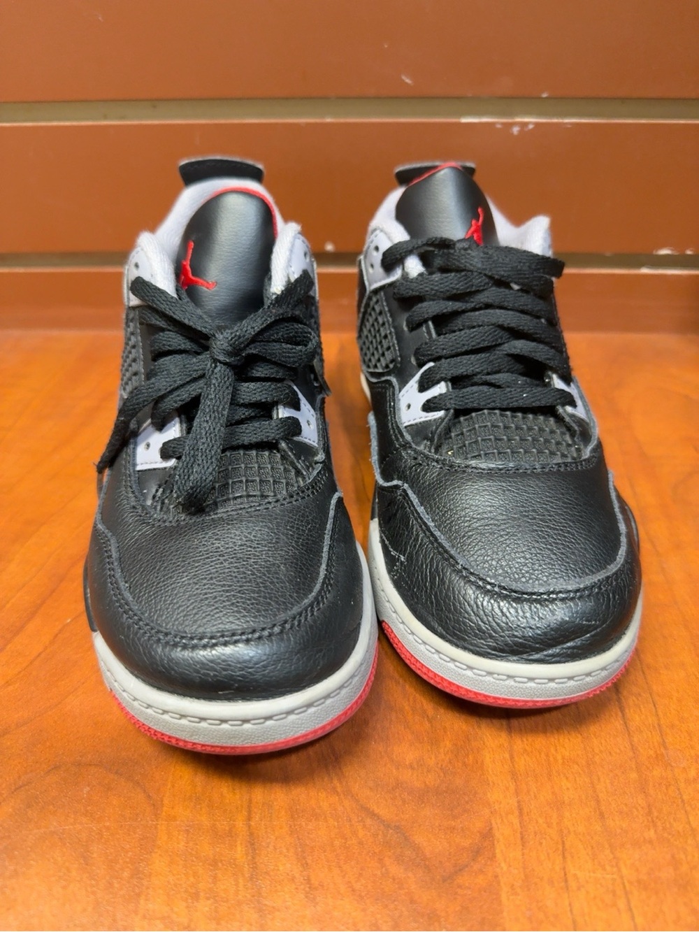 Nike Air Jordan 4 Retro Bred Black Red Kids Sneakers Size 2Y | Classic &Stylish - Picture 2 of 6